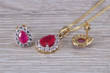 Load image into Gallery viewer, Ruby and Diamonds Cubic Zirconia set Earrings and Matching Necklace