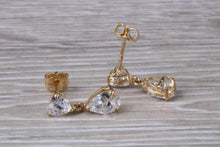 Load image into Gallery viewer, 9ct Gold Pear Dropper C Z Stud Earrings