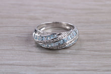 Load image into Gallery viewer, Blue Topaz and Diamond set White Gold Ring