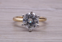 Load image into Gallery viewer, Three carat Forever C &amp; V Moissanite Diamond set in this Beautiful 18ct Yellow Gold and Platinum Solitaire