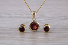 Load image into Gallery viewer, Round cut Garnet Earrings and Matching Necklace set in Yellow Gold