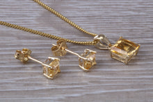 Load image into Gallery viewer, Square cut Citrine Earrings and Matching Necklace set in Yellow Gold
