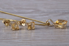 Load image into Gallery viewer, Square cut Citrine Earrings and Matching Necklace set in Yellow Gold