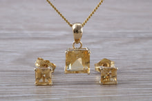 Load image into Gallery viewer, Square cut Citrine Earrings and Matching Necklace set in Yellow Gold