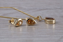 Load image into Gallery viewer, Tear Drop cut Citrine Earrings and Matching Necklace set in Yellow Gold
