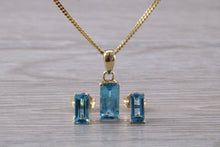 Load image into Gallery viewer, Baguette cut Blue Topaz Necklace with Matching Stud Earrings