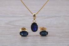 Load image into Gallery viewer, Oval cut Blue Sapphire Earrings with Matching Necklace