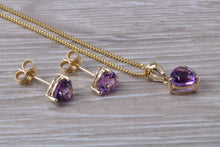 Load image into Gallery viewer, Love Heart cut Amethyst Matching Earrings and Necklace set in Yellow Gold