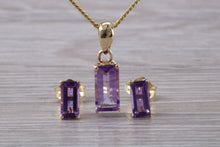 Load image into Gallery viewer, Baguette cut Amethyst Necklace and Matching Earrings set Yellow Gold