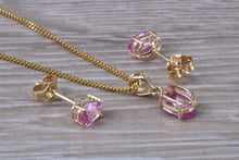Load image into Gallery viewer, Oval Drop cut Pink Sapphire Matching Stud Earrings and Necklace set in Yellow Gold