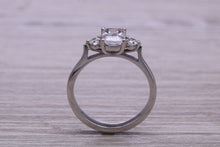 Load image into Gallery viewer, Emerald and Round cut Moissanite Diamonds set Trilogy Ring