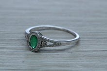 Load image into Gallery viewer, Emerald and Diamond Halo Ring