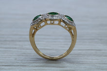 Load image into Gallery viewer, Three Emeralds and Diamonds set Yellow Gold Ring