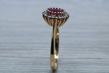 Load image into Gallery viewer, Oval cut Ruby and Diamond Cluster Ring