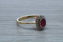 Load image into Gallery viewer, Oval cut Ruby and Diamond Cluster Ring