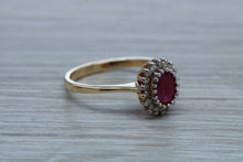 Load image into Gallery viewer, Oval cut Ruby and Diamond Cluster Ring