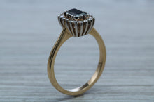 Load image into Gallery viewer, Emerald cut Royal Blue Sapphire and Diamond Ring