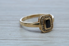 Load image into Gallery viewer, Halo set Royal Blue Sapphire and Diamond Ring