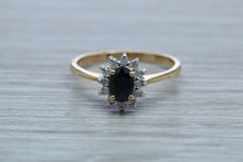 Load image into Gallery viewer, Halo set Blue Sapphire and Diamond Ring