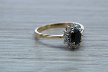 Load image into Gallery viewer, Halo set Blue Sapphire and Diamond Ring