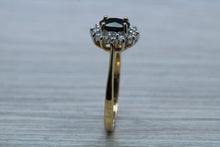 Load image into Gallery viewer, Halo set Blue Sapphire and Diamond Ring
