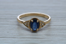 Load image into Gallery viewer, Oval cut Blue Sapphire and Diamond Ring