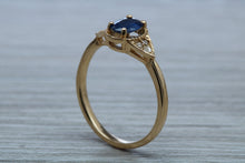 Load image into Gallery viewer, Oval cut Blue Sapphire and Diamond Ring