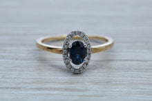 Load image into Gallery viewer, Beautiful Halo set Blue Sapphire and Diamond Ring