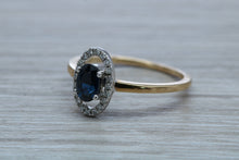Load image into Gallery viewer, Beautiful Halo set Blue Sapphire and Diamond Ring