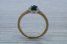 Load image into Gallery viewer, Beautiful Halo set Blue Sapphire and Diamond Ring