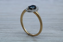 Load image into Gallery viewer, Beautiful Halo set Blue Sapphire and Diamond Ring