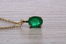 Load image into Gallery viewer, Bottle Green Emerald Solitaire set 18ct Yellow Gold Necklace
