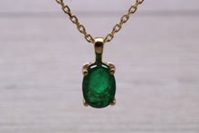 Load image into Gallery viewer, Bottle Green Emerald Solitaire set 18ct Yellow Gold Necklace