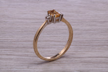 Load image into Gallery viewer, Petite Citrine and Diamond set Yellow Gold Trilogy Ring