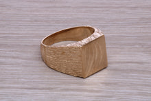 Load image into Gallery viewer, Square Bark Finish Yellow Gold Signet Ring