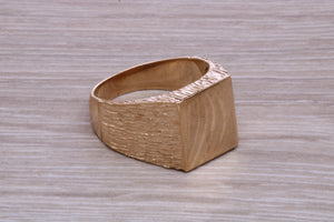 Square Bark Finish Yellow Gold Signet Ring