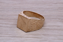 Load image into Gallery viewer, Square Bark Finish Yellow Gold Signet Ring