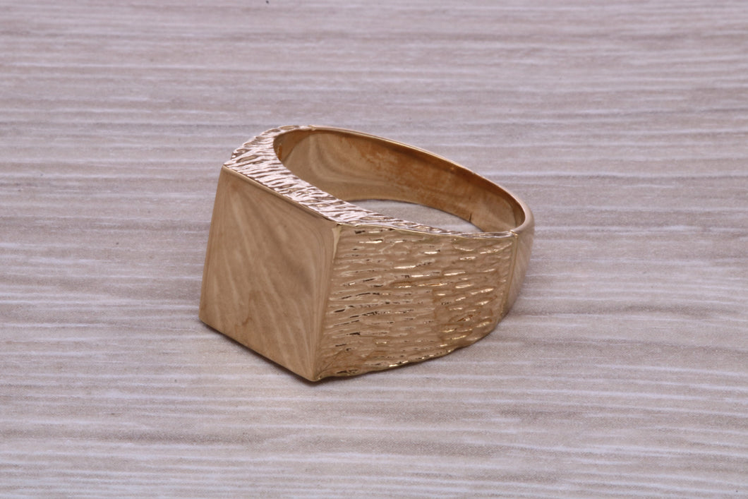 Square Bark Finish Yellow Gold Signet Ring