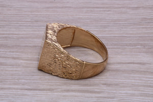 Square Bark Finish Yellow Gold Signet Ring