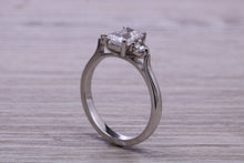 Load image into Gallery viewer, Emerald and Round cut Moissanite Diamonds set Trilogy Ring