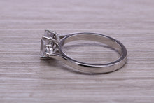 Load image into Gallery viewer, Emerald and Round cut Moissanite Diamonds set Trilogy Ring