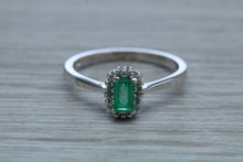 Load image into Gallery viewer, Emerald and Diamond Halo Ring