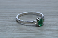 Load image into Gallery viewer, Dainty Emerald and Diamond Trilogy Ring