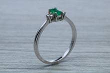 Load image into Gallery viewer, Dainty Emerald and Diamond Trilogy Ring