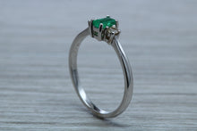 Load image into Gallery viewer, Dainty Emerald and Diamond Trilogy Ring