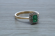 Load image into Gallery viewer, Emerald and Diamond Halo set Ring
