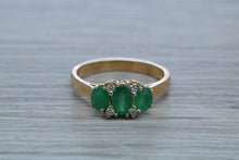 Load image into Gallery viewer, Two carats Three Emeralds and Diamond set Ring