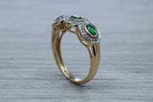 Load image into Gallery viewer, Three Emeralds and Diamonds set Yellow Gold Ring