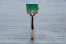 Load image into Gallery viewer, Emerald and Diamond Trilogy set Yellow Gold Ring