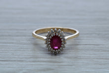 Load image into Gallery viewer, Oval cut Ruby and Diamond Cluster Ring